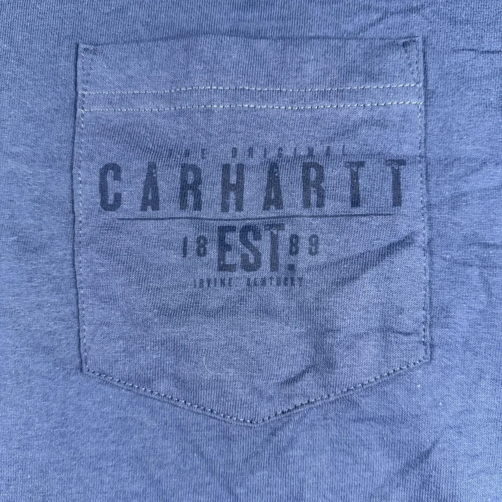 Carhartt T-Shirt Mens Large Blue Built To Last Pocket Work Graphic‎ Tee USA